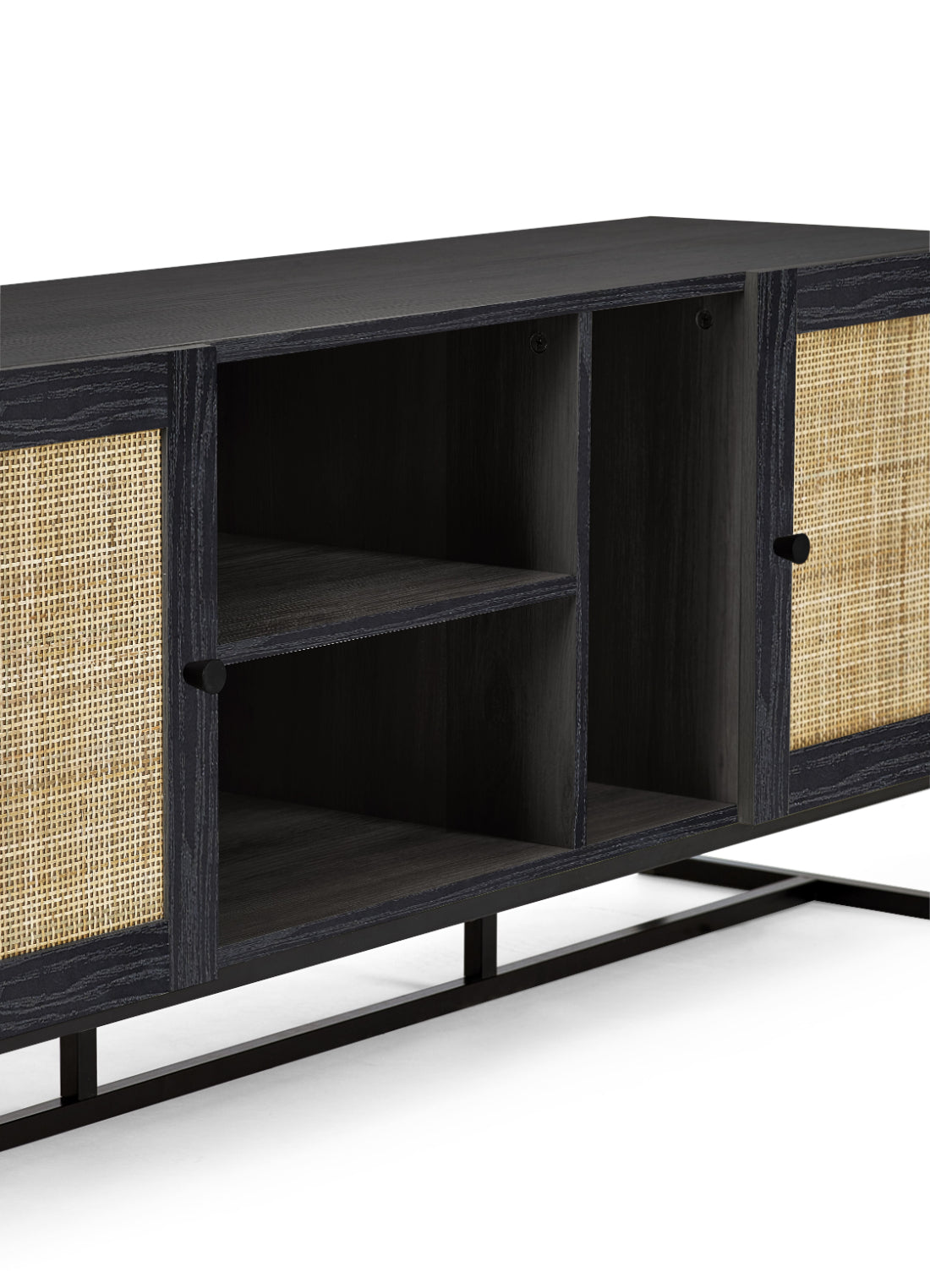 Reese Scandi-Industrial Rattan Media Unit with Storage 150cm