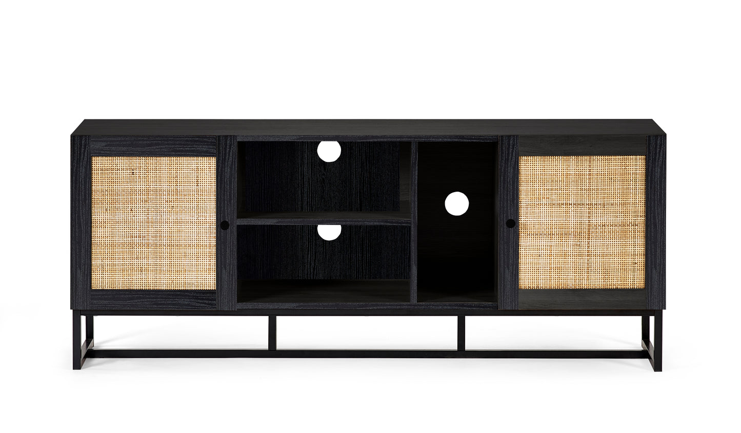 Reese Scandi-Industrial Rattan Media Unit with Storage 150cm