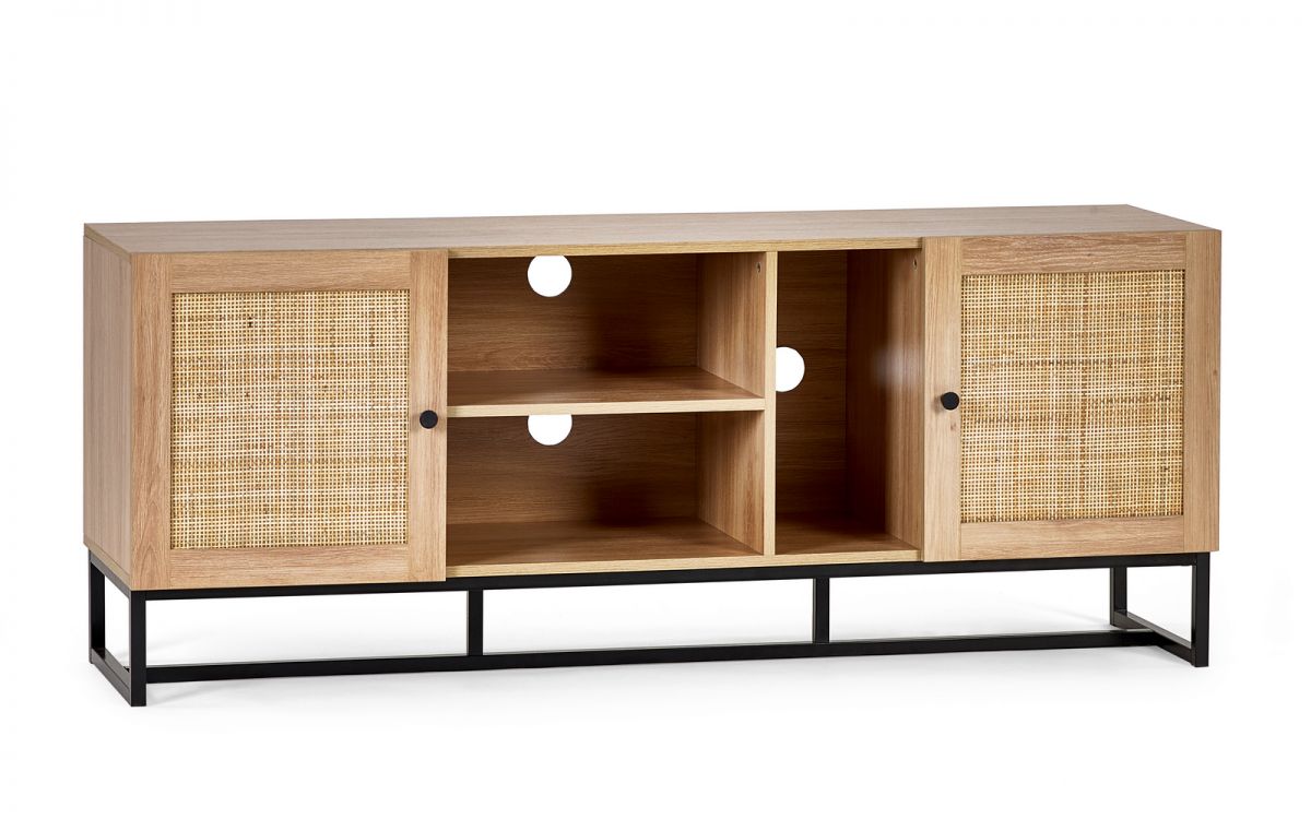 Reese Scandi-Industrial Rattan Media Unit with Storage 150cm