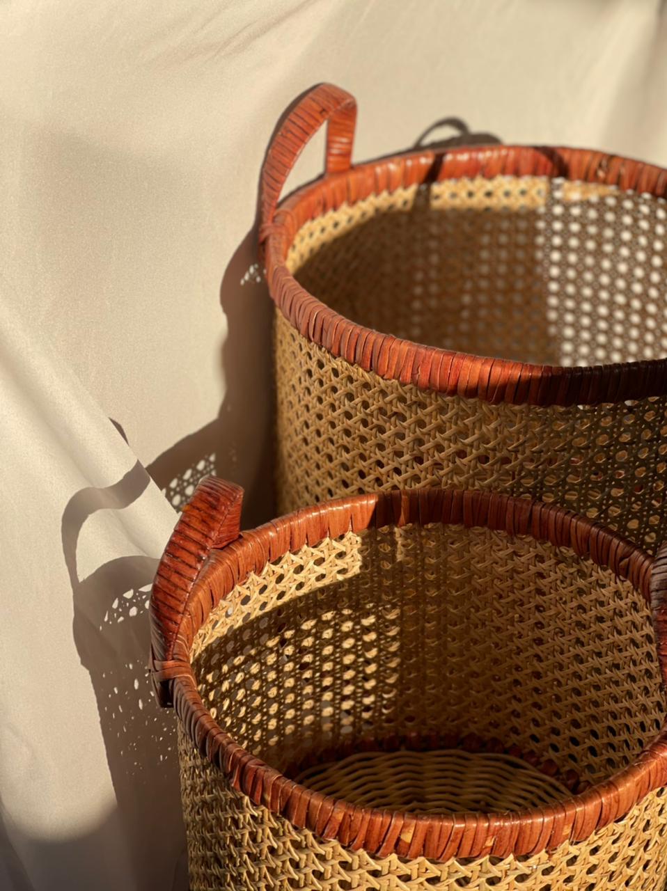 Set of 2 Premium Rattan Weave Baskets